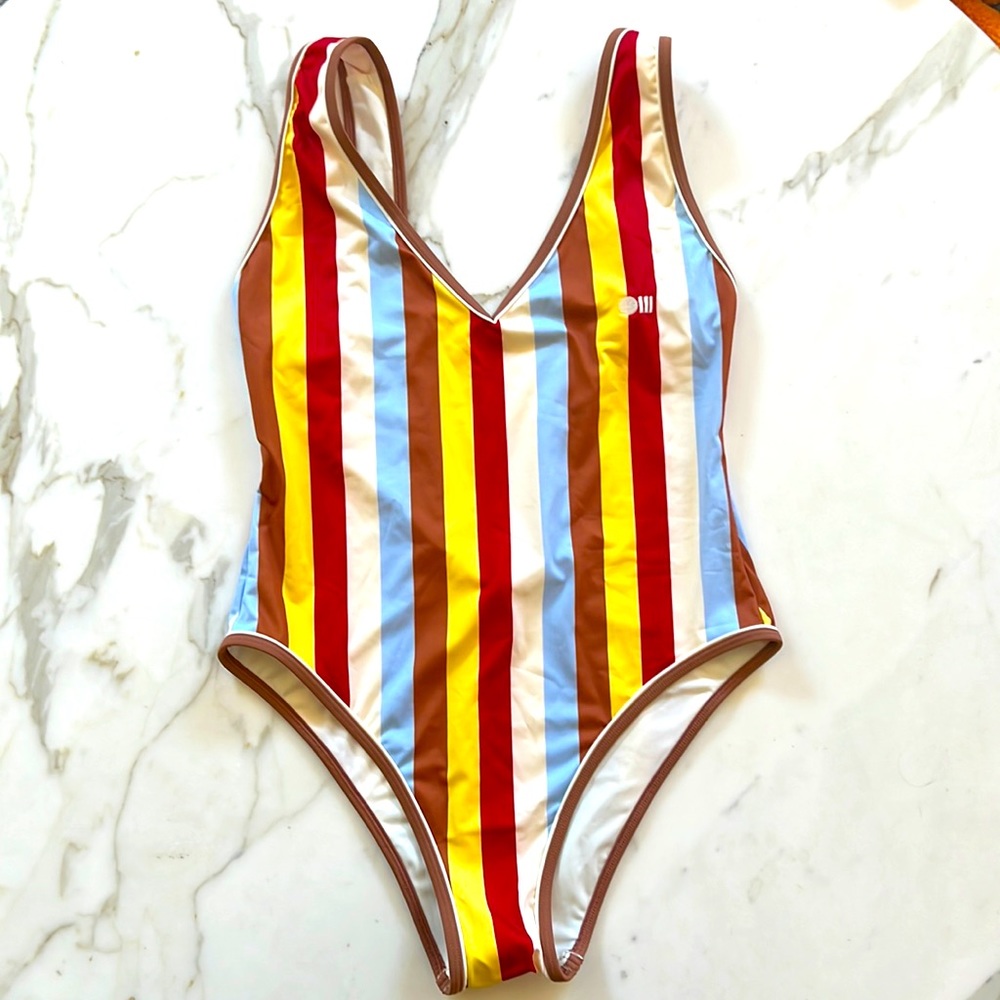 Solid and Striped One Piece Swim Suit. Brand New. Size XL